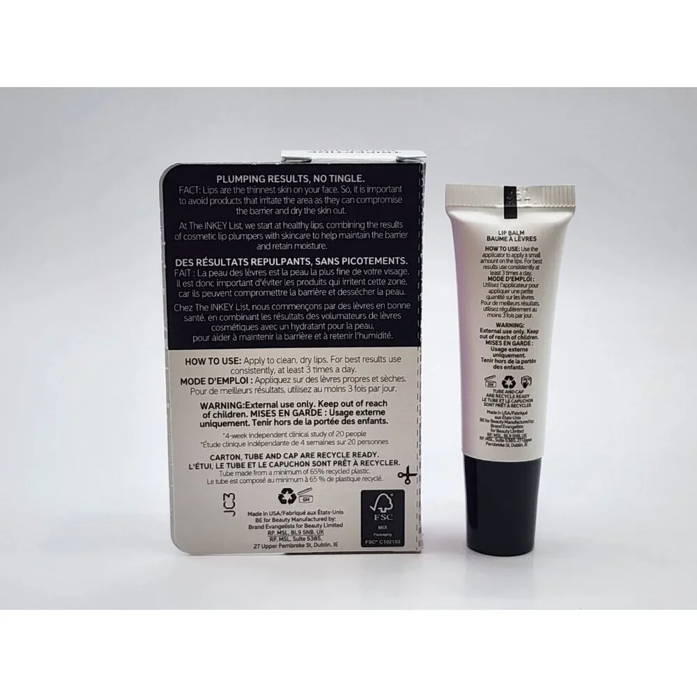 Inkey List Tripeptide Plumping Lip Balm Clear .33 Fl Oz New In Box